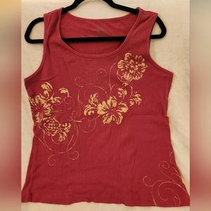 1X Burgundy Tank with Gold Flowers